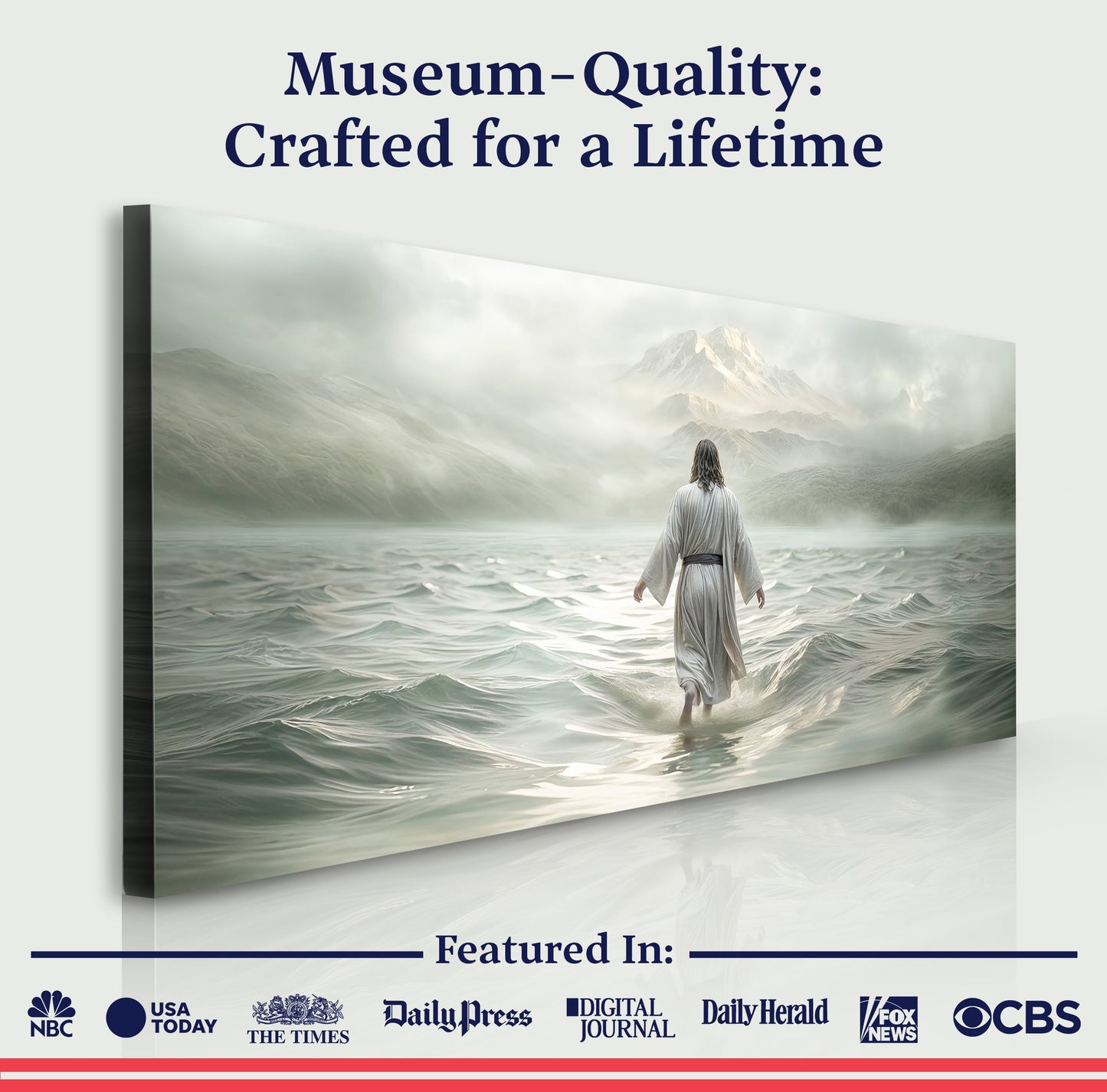 Walking on Water Faith Wall Art VIII canvas with robed figure among mountains Tailored Canvases on Tampa Home & Garden Store