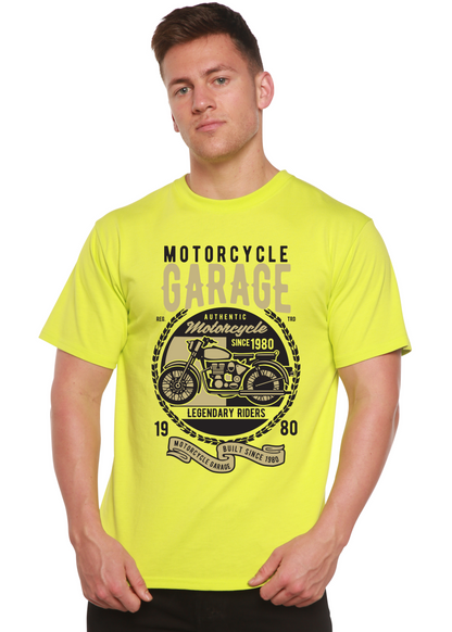 Motorcycle Garage men's T-shirt neon yellow bamboo viscose/organic cotton blend Spun Bamboo on Tampa Home & Garden Store