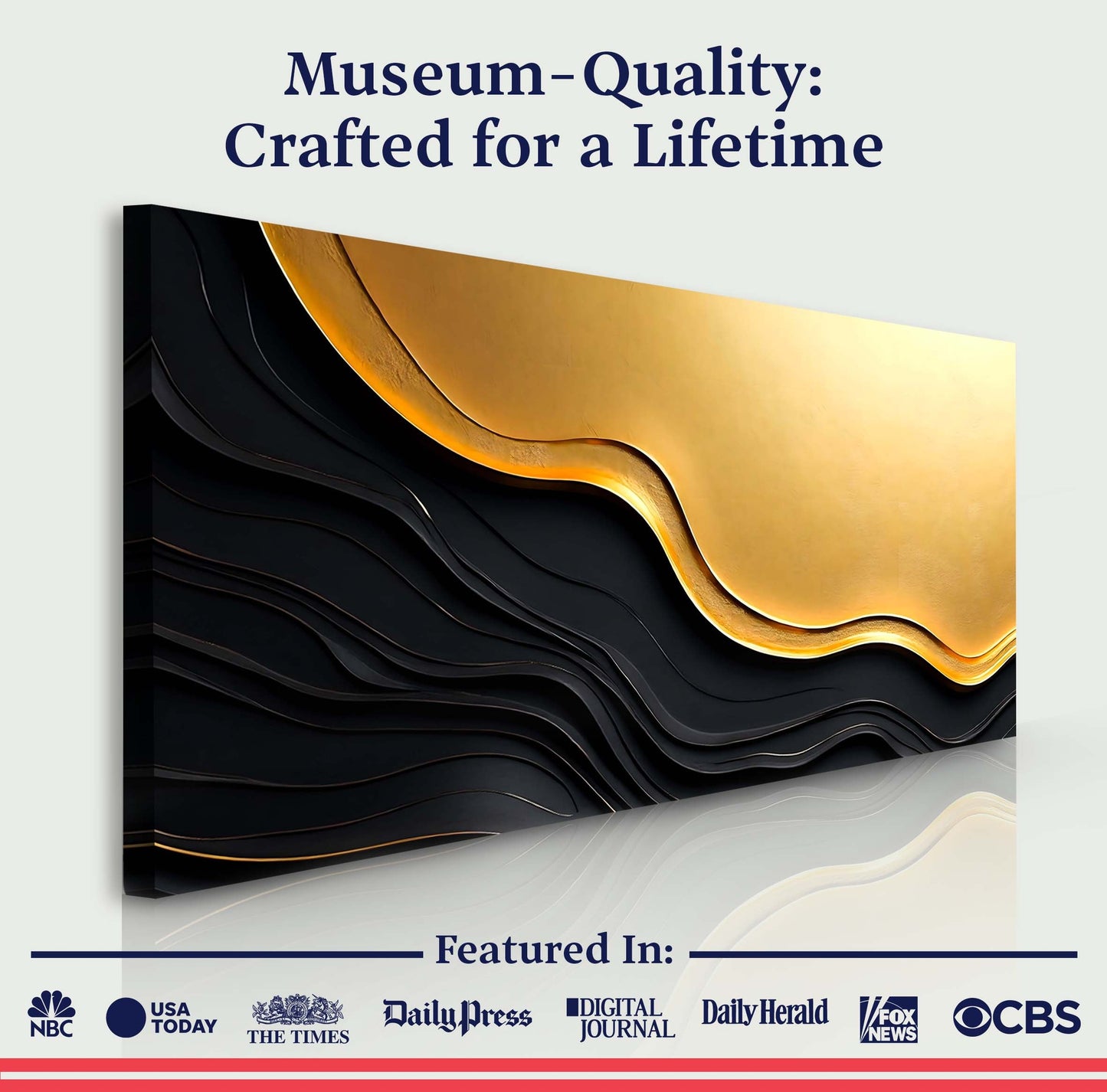 Black and gold abstract V canvas by Tailored Canvases, crafting canvas with bold curves on Tampa Home & Garden Store