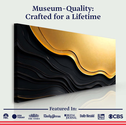 Black and gold abstract V canvas by Tailored Canvases, crafting canvas with bold curves on Tampa Home & Garden Store