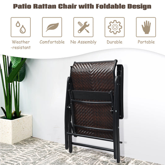 2 Pieces Patio Rattan Folding Reclining Chair - Tampa Home & Garden Store