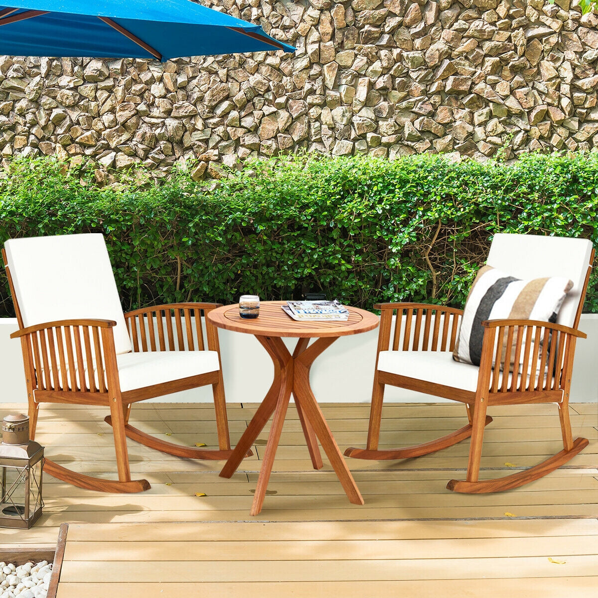 Mesa auxiliar redonda de madera maciza para exterior de 27 pulgadas