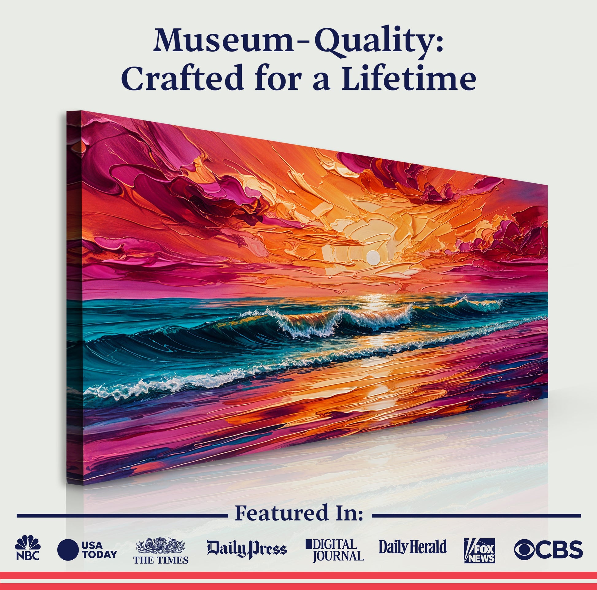 Coastal Sunset Wall Art canvas by Tailored Canvases featuring vibrant abstract ocean waves on Tampa Home & Garden Store