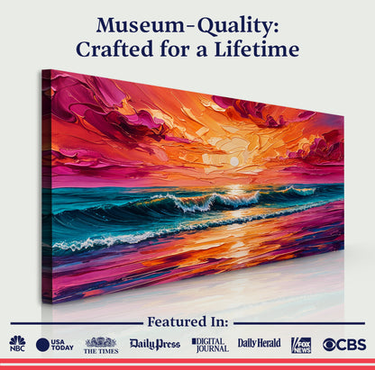 Coastal Sunset Wall Art canvas by Tailored Canvases featuring vibrant abstract ocean waves on Tampa Home & Garden Store