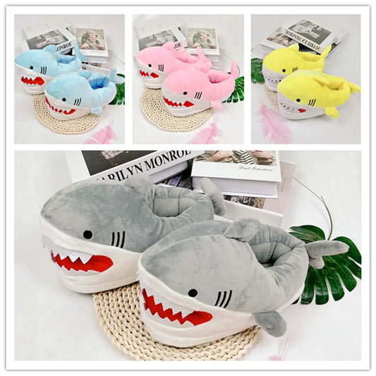 Stevvex Womens shark slippers set of 4 plush cotton indoor slippers in blue pink yellow gray on Tampa Home & Garden Store
