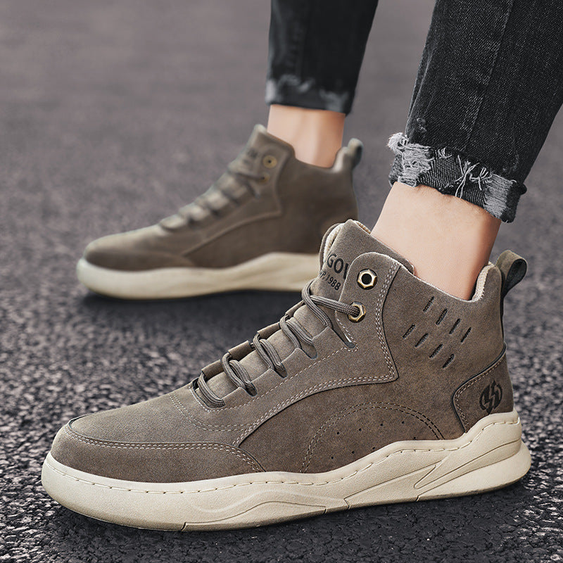 Stevvex men's brown suede high-top sneakers with lace-up and cream outsole on Tampa Home & Garden Store