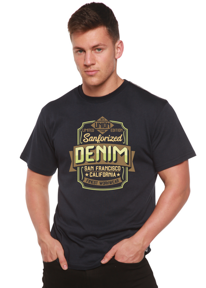 Sanforized Denim graphic tee for men's navy bamboo viscose/organic cotton print on Tampa Home & Garden Store