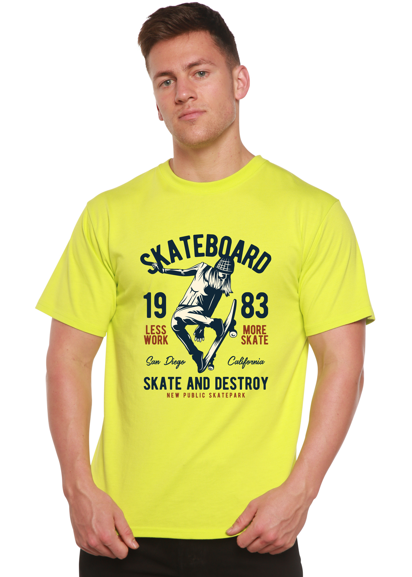 Skateboard 1983 men's graphic T-shirt by Spun Bamboo bamboo viscose/organic cotton on Tampa Home & Garden Store