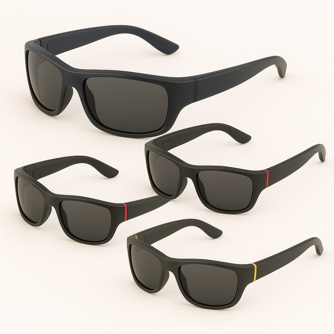 Polarized sunglasses UV400 by BikerZoneZ set of four black frames with colored temple accents on Tampa Home & Garden Store