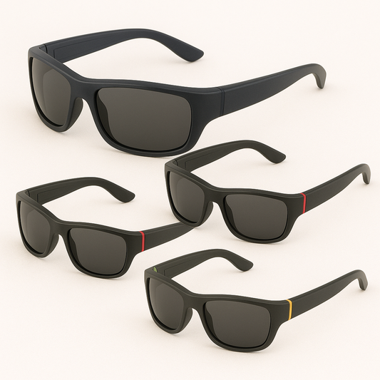 Polarized sunglasses UV400 by BikerZoneZ set of four black frames with colored temple accents on Tampa Home & Garden Store