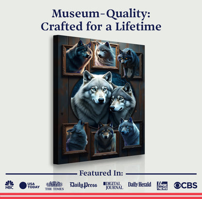 3D Wolf Collage Wall Art II canvas—Tailored Canvases multi-panel wolf artwork in blue tones on Tampa Home & Garden Store