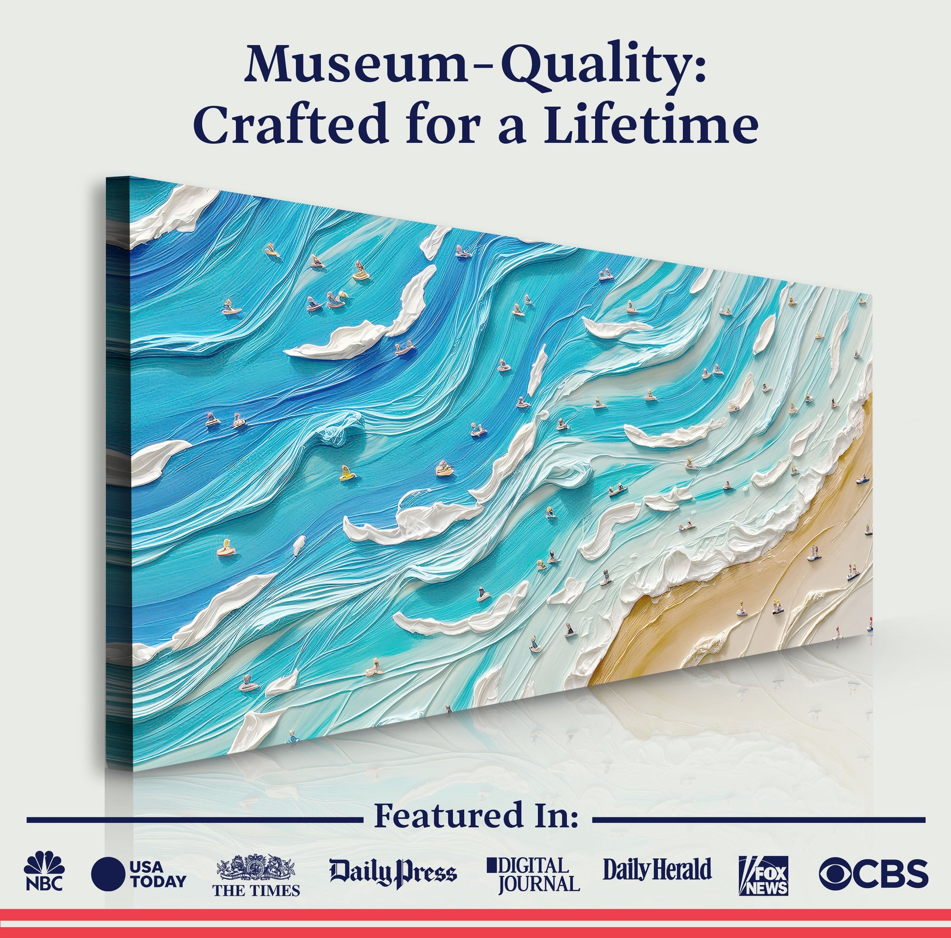 Beach Days Wall Art V canvas with vivid blue ocean waves and surfers on Tampa Home & Garden Store