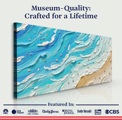 Beach Days Wall Art V canvas with vivid blue ocean waves and surfers on Tampa Home & Garden Store