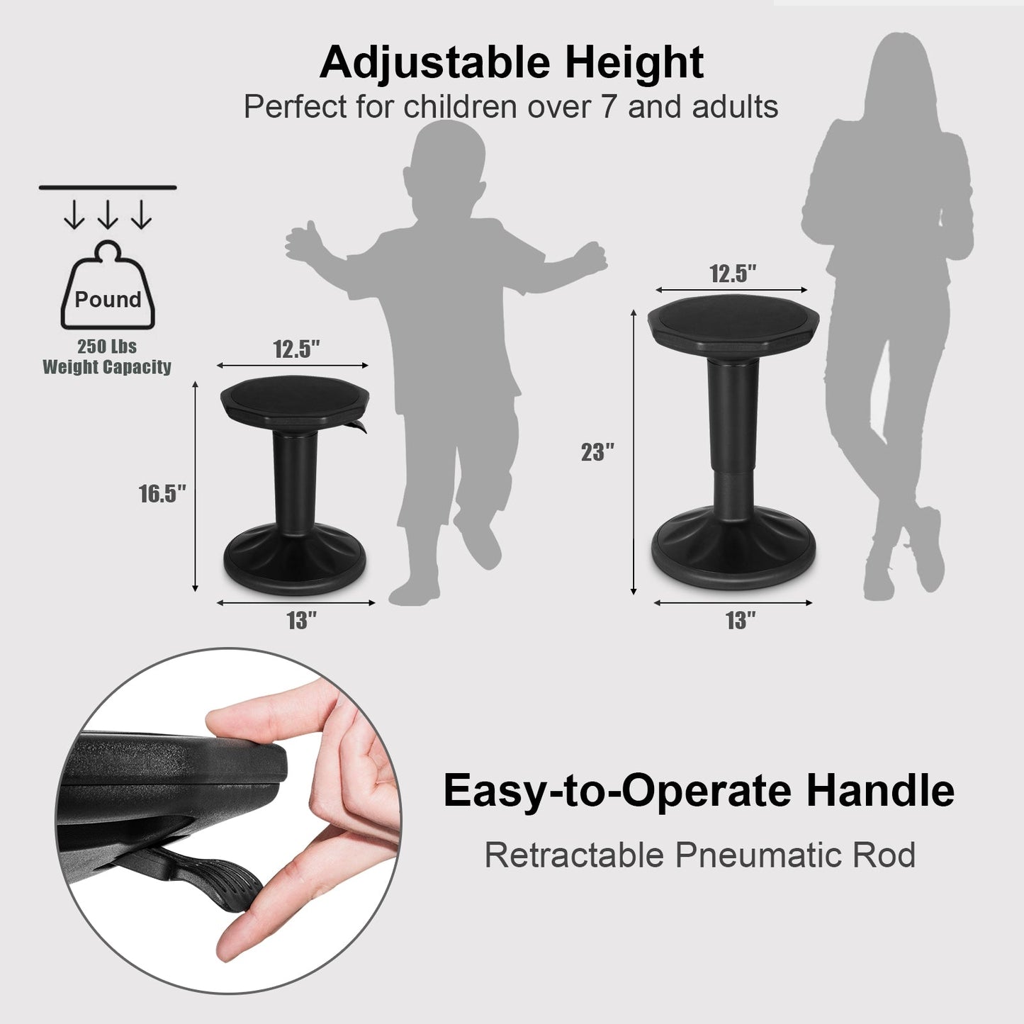 Taburete ajustable de aprendizaje activo para oficina en casa con asiento acolchado - Negro