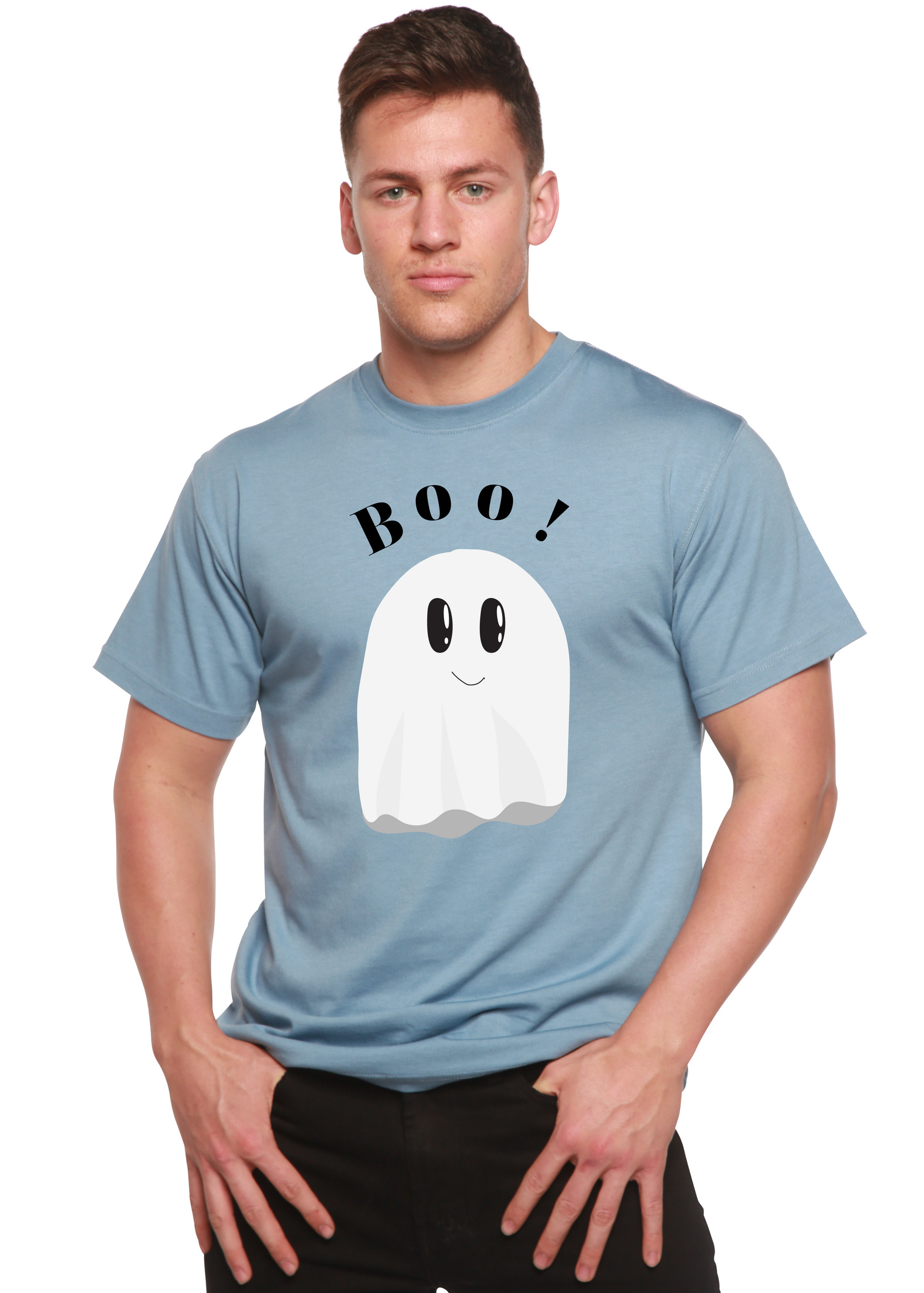 Boo men's bamboo viscose organic cotton short sleeve graphic T-shirt blue ghost Spun Bamboo on Tampa Home & Garden Store