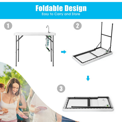 GemGear folding camping sink table with faucet and sprayer, white foldable camp furniture on Tampa Home & Garden Store