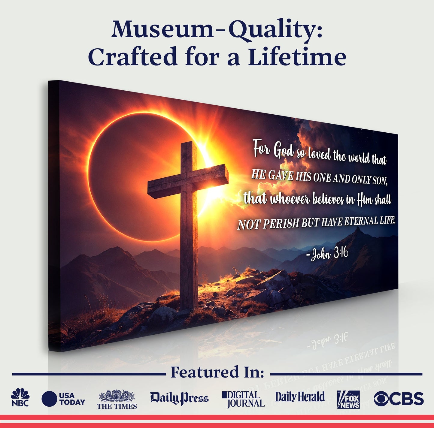 Tailored Canvases John 3:16 Faith Sign III canvas with cross and solar eclipse design on Tampa Home & Garden Store