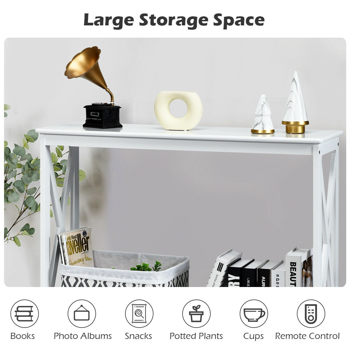 2-Tier Console X-Design Sofa Side Accent Table in white by DirectDeals with lower shelf on Tampa Home & Garden Store