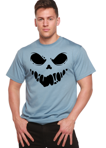 Spun Bamboo Halloween Boo men's bamboo short sleeve tee in blue with skull graphic on Tampa Home & Garden Store