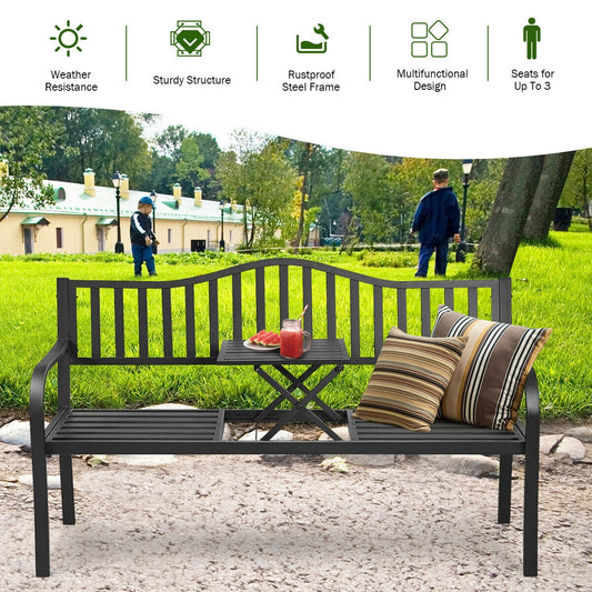 Patio Garden Bench Steel Frame with Adjustable Center Table - Tampa Home & Garden Store