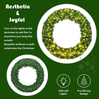 DirectDeals 48 Inch pre-lit artificial Christmas wreath with 200 LED lights, pre-strung design on Tampa Home & Garden Store