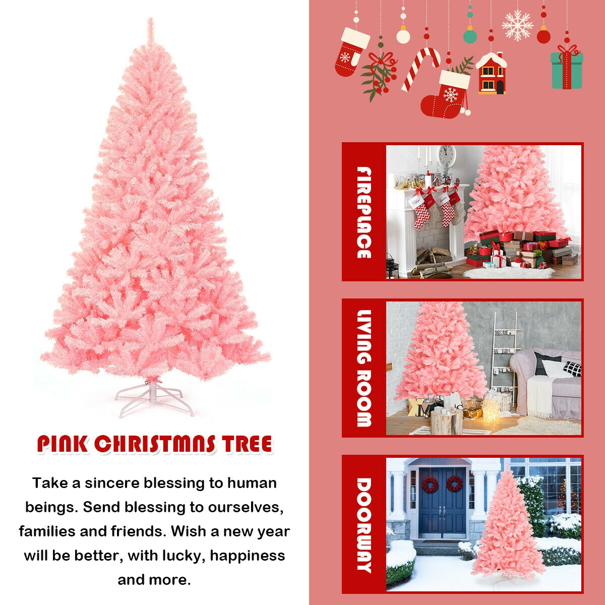 Árbol de Navidad artificial de abeto completo con bisagras de 7.5 pies