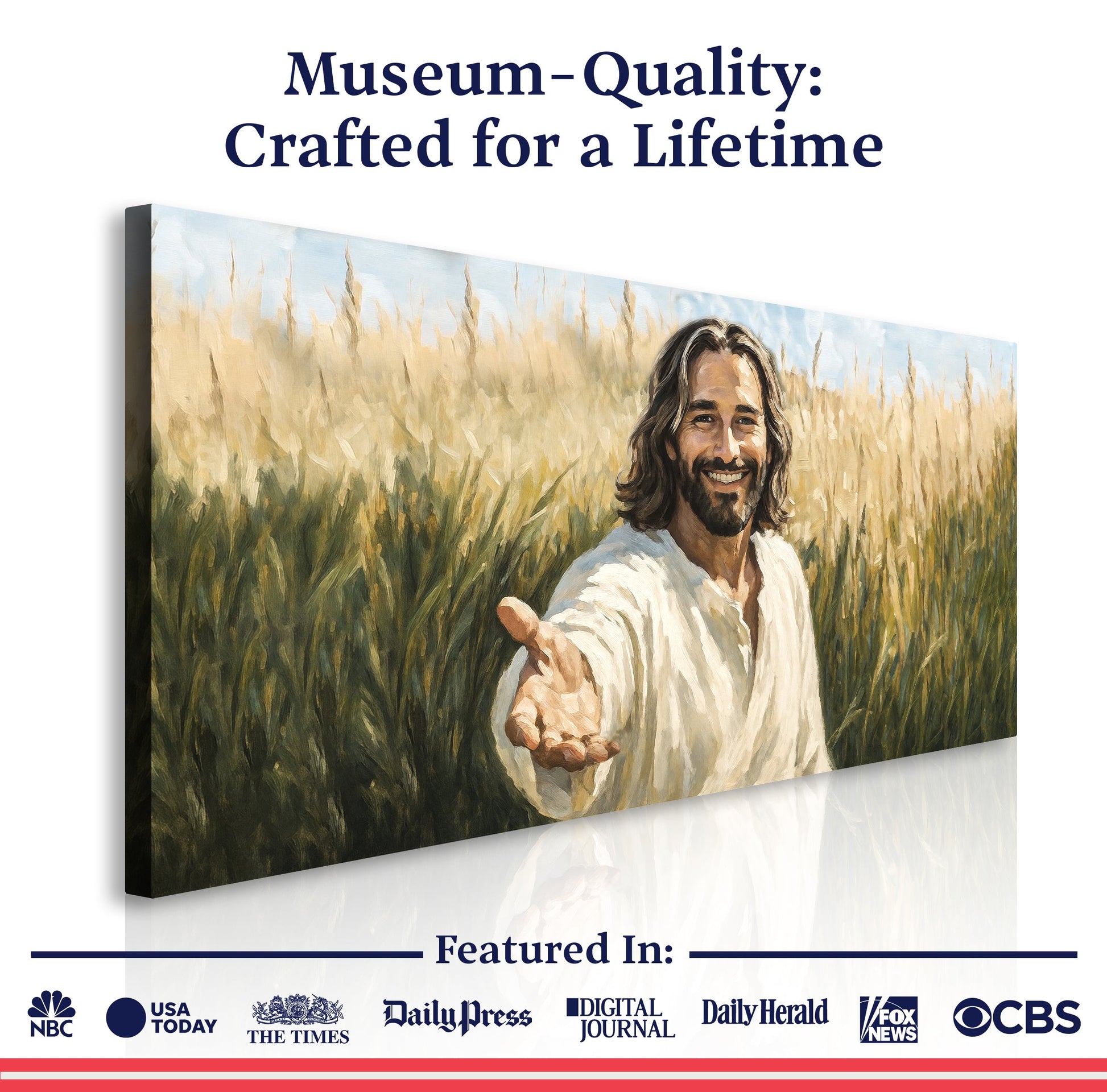 Canvas Savior's Invitation Faith Wall Art by Tailored Canvases with man in tall field grass on Tampa Home & Garden Store