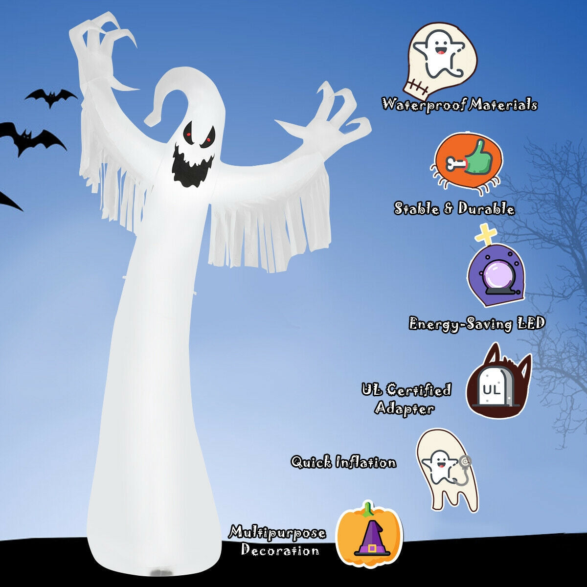12 ft Halloween inflatable ghost with blower and LED lights by DirectDeals, outdoor decor on Tampa Home & Garden Store