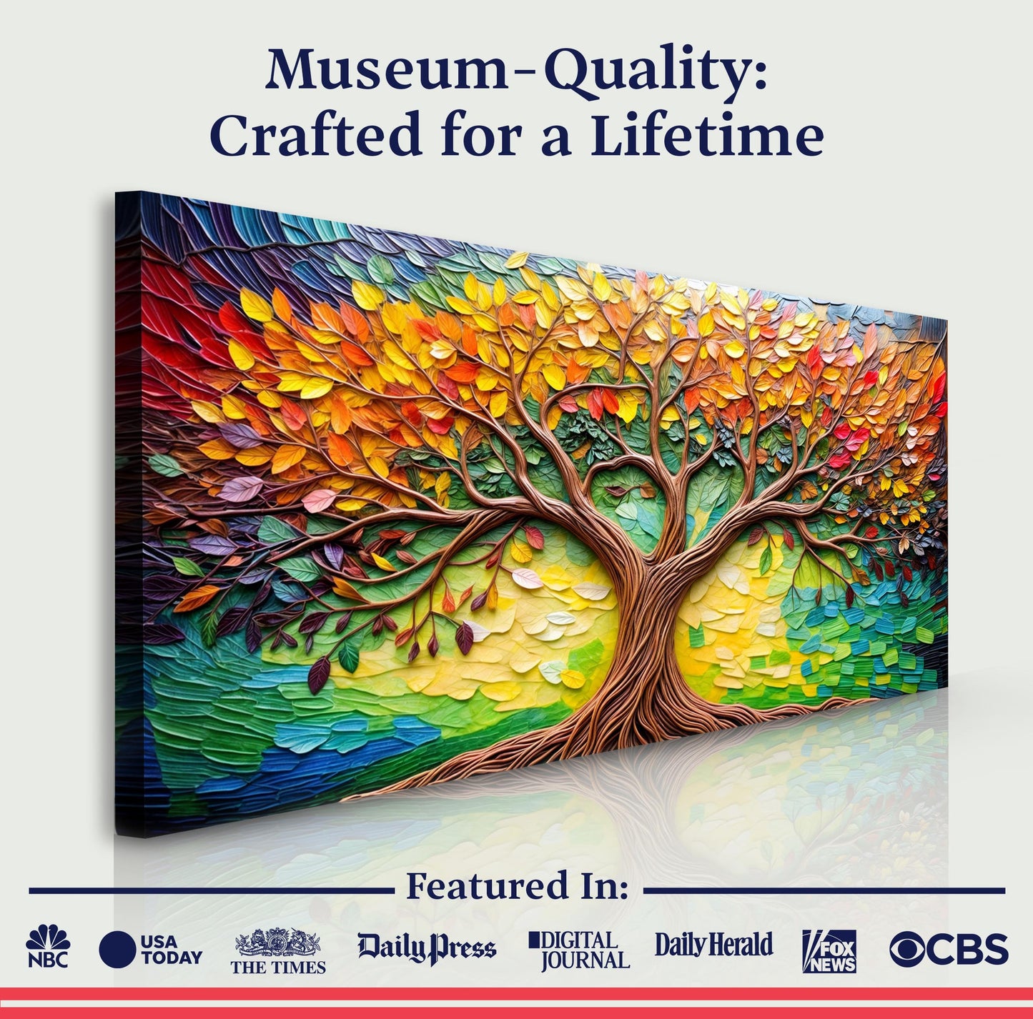 Tailored Canvases Tree Of Life Wall Art canvas with rainbow leaves and brown trunk on Tampa Home & Garden Store