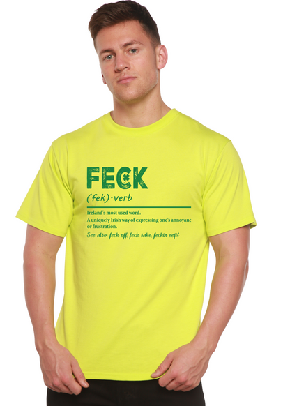 Feck Irish St Patricks bamboo/cotton graphic tee neon yellow with green text Spun Bamboo on Tampa Home & Garden Store