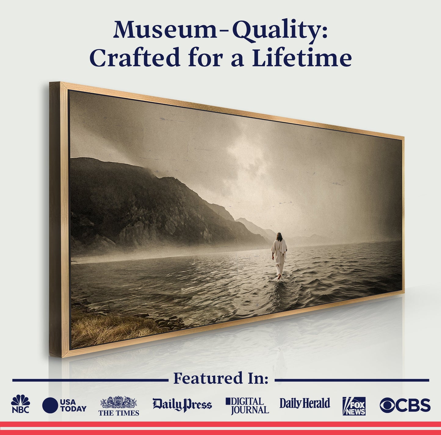 Walking On Water Faith Wall Art V canvas by Tailored Canvases; sepia scene with lone walker on Tampa Home & Garden Store