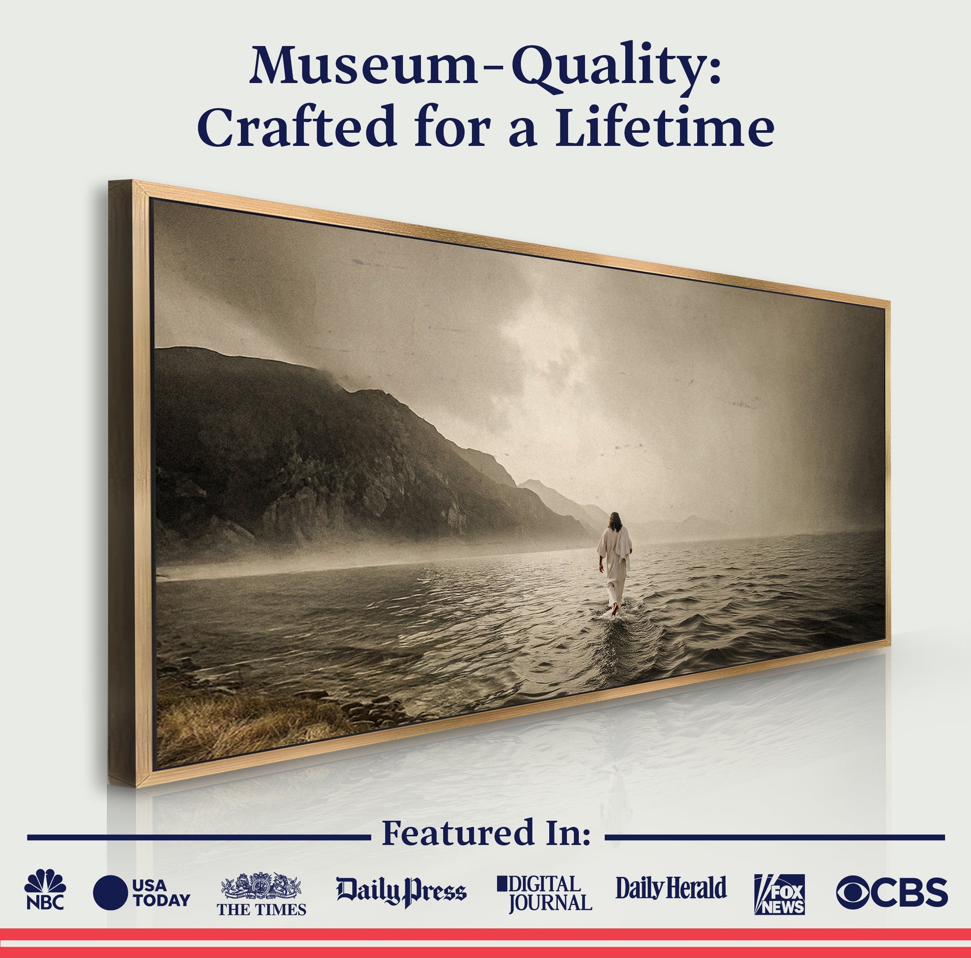Walking On Water Faith Wall Art V canvas by Tailored Canvases; sepia scene with lone walker on Tampa Home & Garden Store