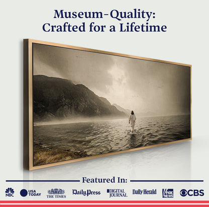 Walking On Water Faith Wall Art V canvas by Tailored Canvases; sepia scene with lone walker on Tampa Home & Garden Store