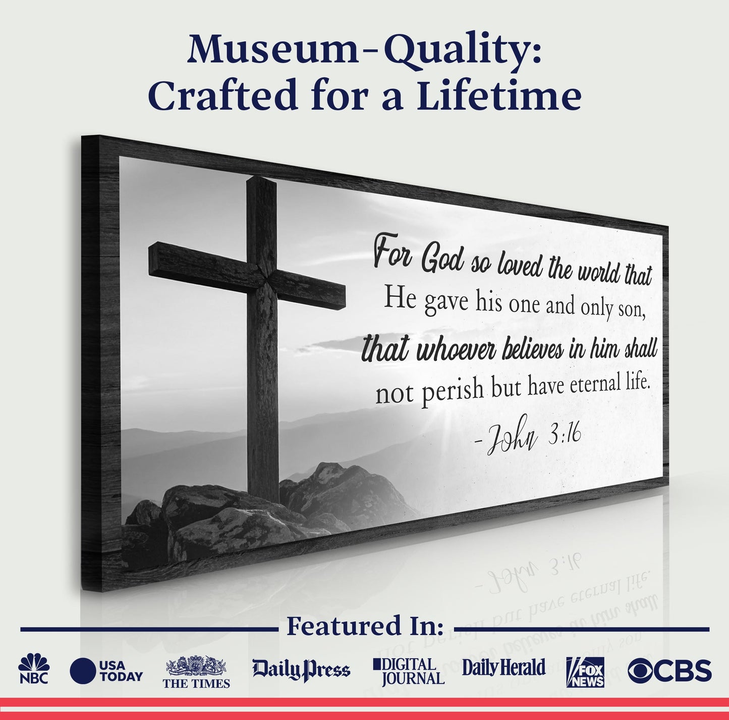 Canvas faith sign V with John 3:16 scripture and cross, black print by Tailored Canvases on Tampa Home & Garden Store