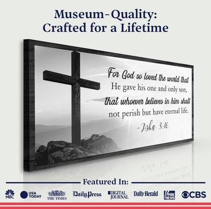 Canvas faith sign V with John 3:16 scripture and cross, black print by Tailored Canvases on Tampa Home & Garden Store