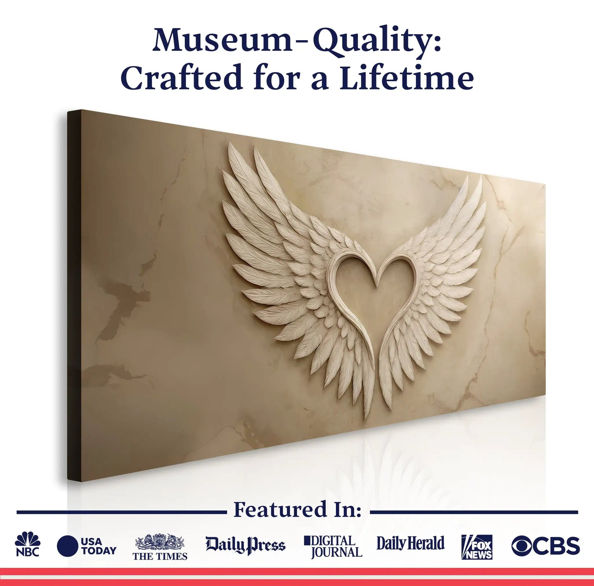 Wings Of Love abstract canvas wall art beige marble with feather wings by Tailored Canvases on Tampa Home & Garden Store