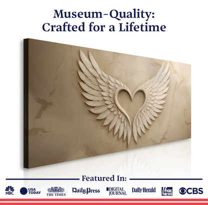 Wings Of Love abstract canvas wall art beige marble with feather wings by Tailored Canvases on Tampa Home & Garden Store