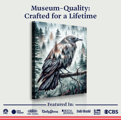 Canvas Crow Double Exposure Wall Art by Tailored Canvases; forest scene with a crow on a branch on Tampa Home & Garden Store