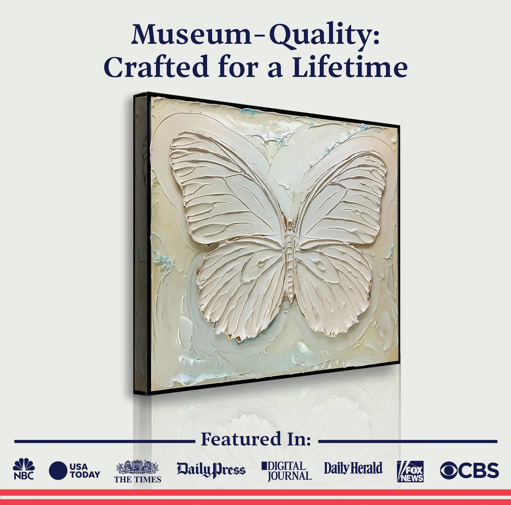 White butterfly wall art canvas by Tailored Canvases, textured impasto detail on Tampa Home & Garden Store