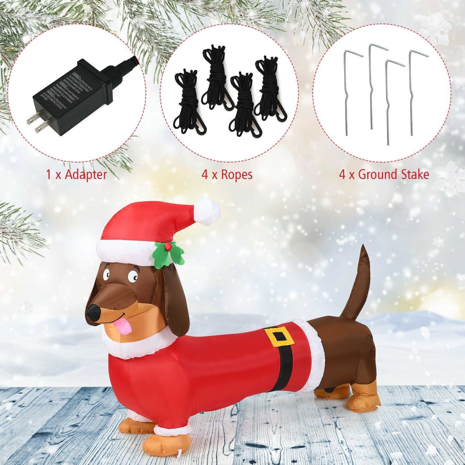 5 ft inflatable Christmas dog with LED lights DirectDeals; Santa-dog with hat on Tampa Home & Garden Store