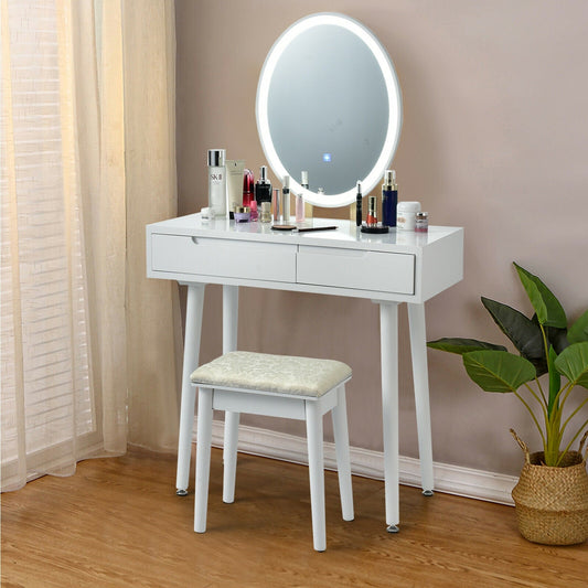 Juego de mesa de tocador con pantalla táctil, taburete y espejo iluminado - Blanco