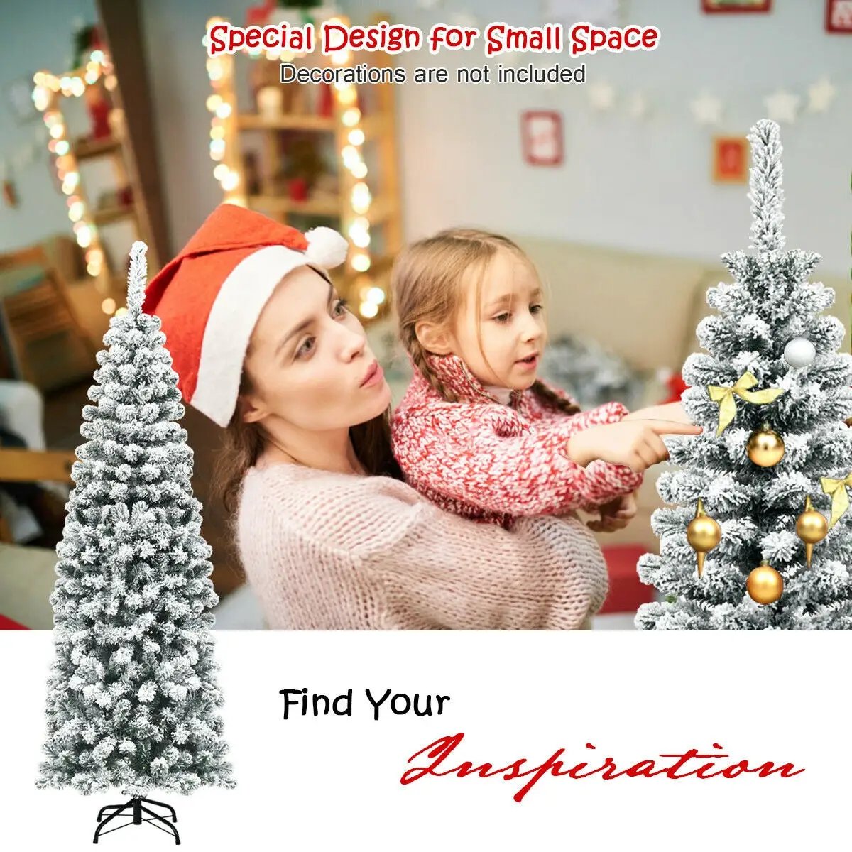 6 ft unlit hinged snow-flocked pencil Christmas tree with 500 branch tips, DirectDeals on Tampa Home & Garden Store