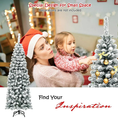 6 ft unlit hinged snow-flocked pencil Christmas tree with 500 branch tips, DirectDeals on Tampa Home & Garden Store