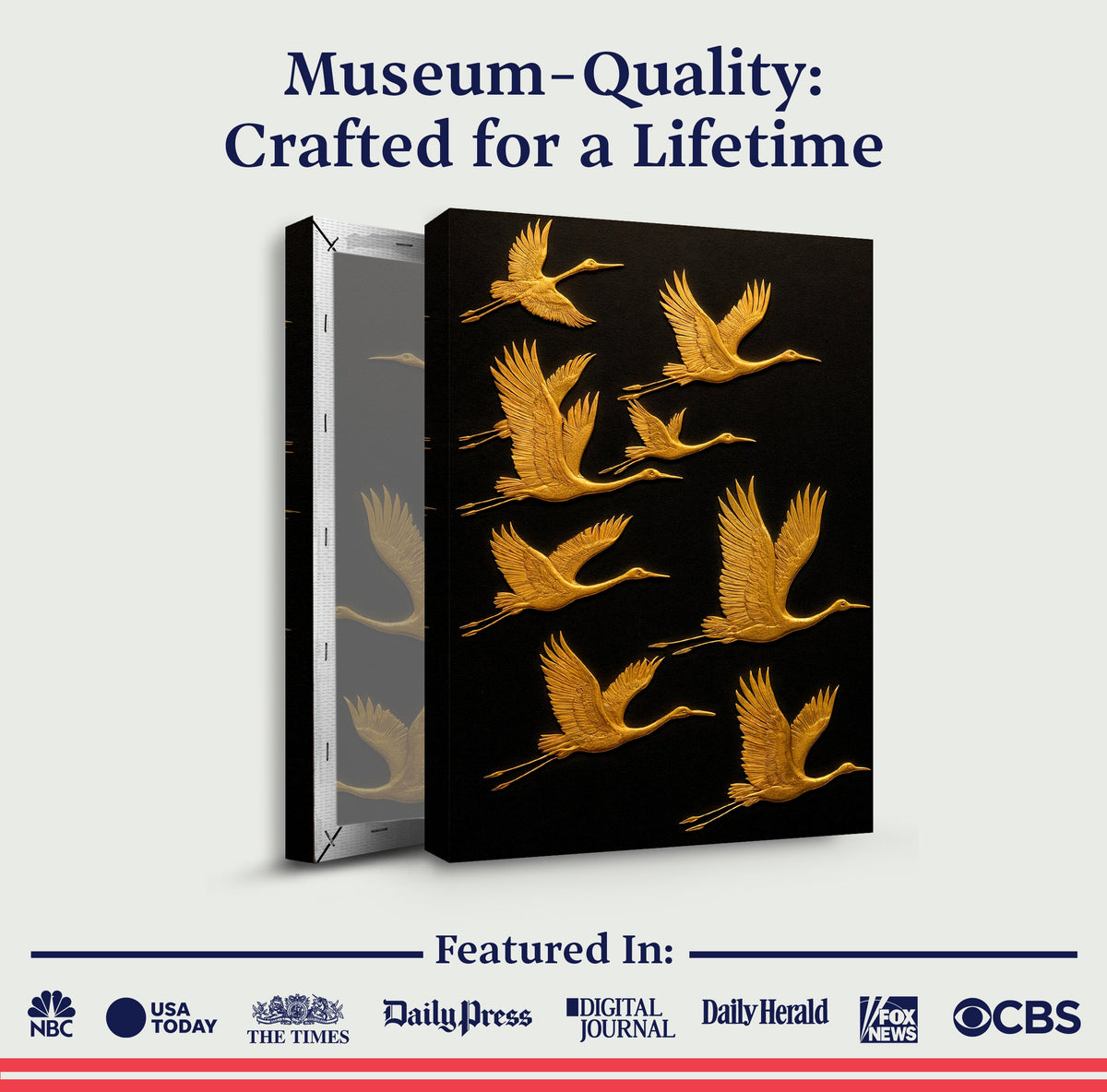 Abstract Sandhill Cranes Wall Art canvas, 3-panel by Tailored Canvases; gold cranes on black on Tampa Home & Garden Store