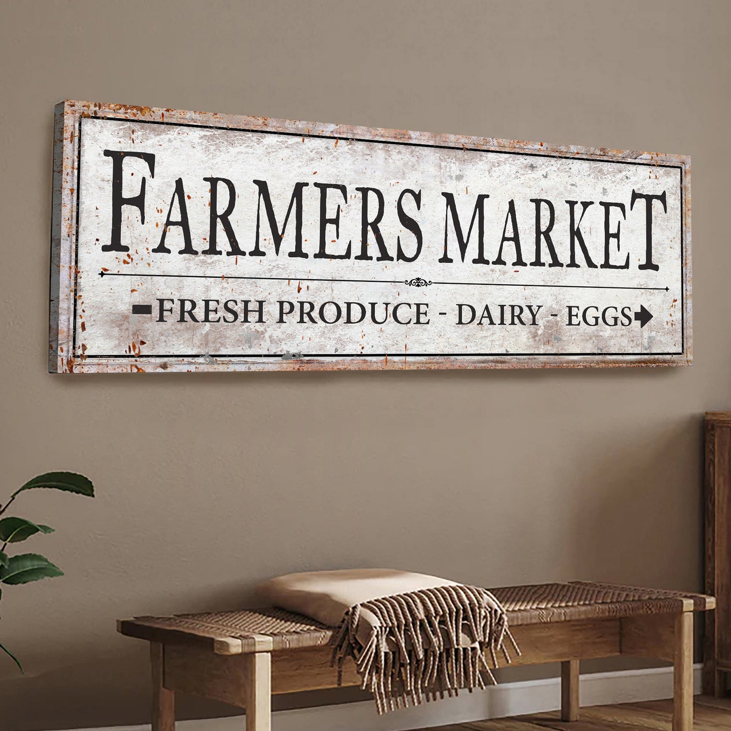 Farmers Market Sign III canvas sign distressed white surface rusted frame Tailored Canvases on Tampa Home & Garden Store