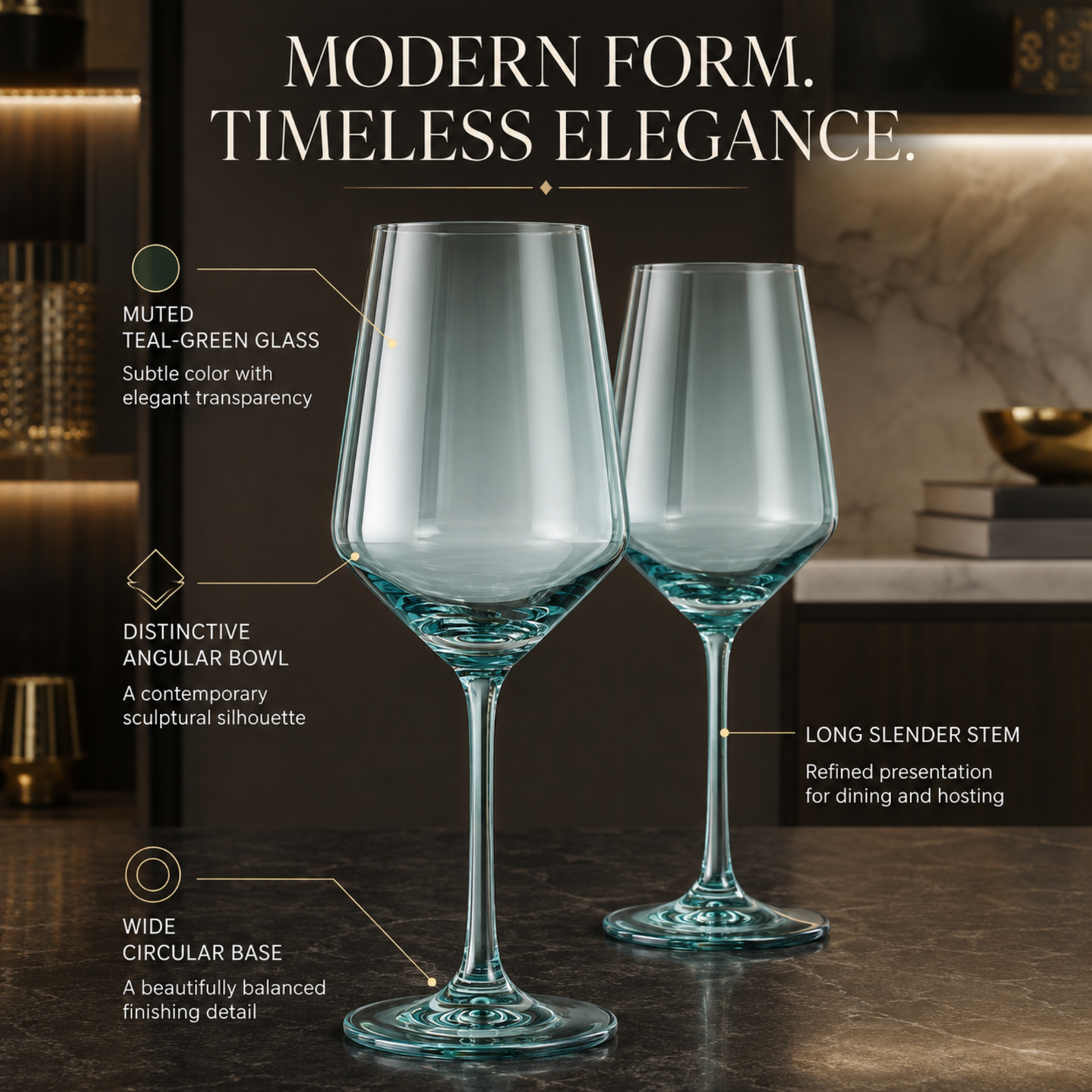 Elegant Set of Two Forest Green Stemmed Glasses