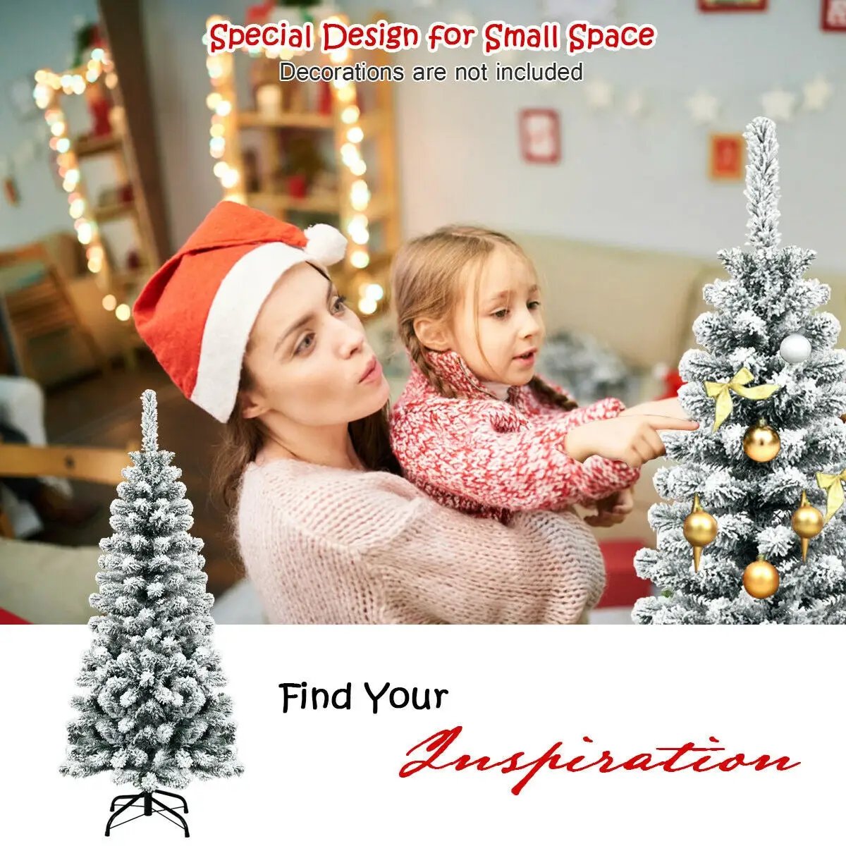 4.5 Feet Unlit Hinged Snow Flocked Pencil Tree