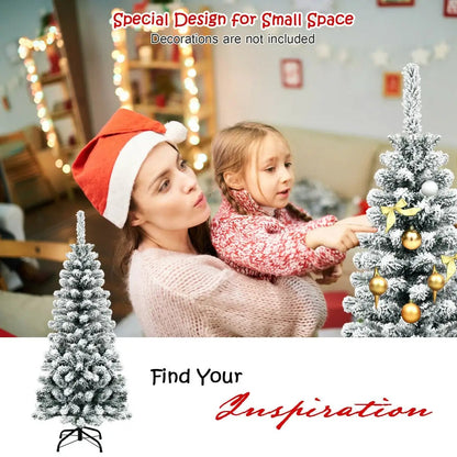 4.5 Feet Unlit Hinged Snow Flocked Pencil Tree