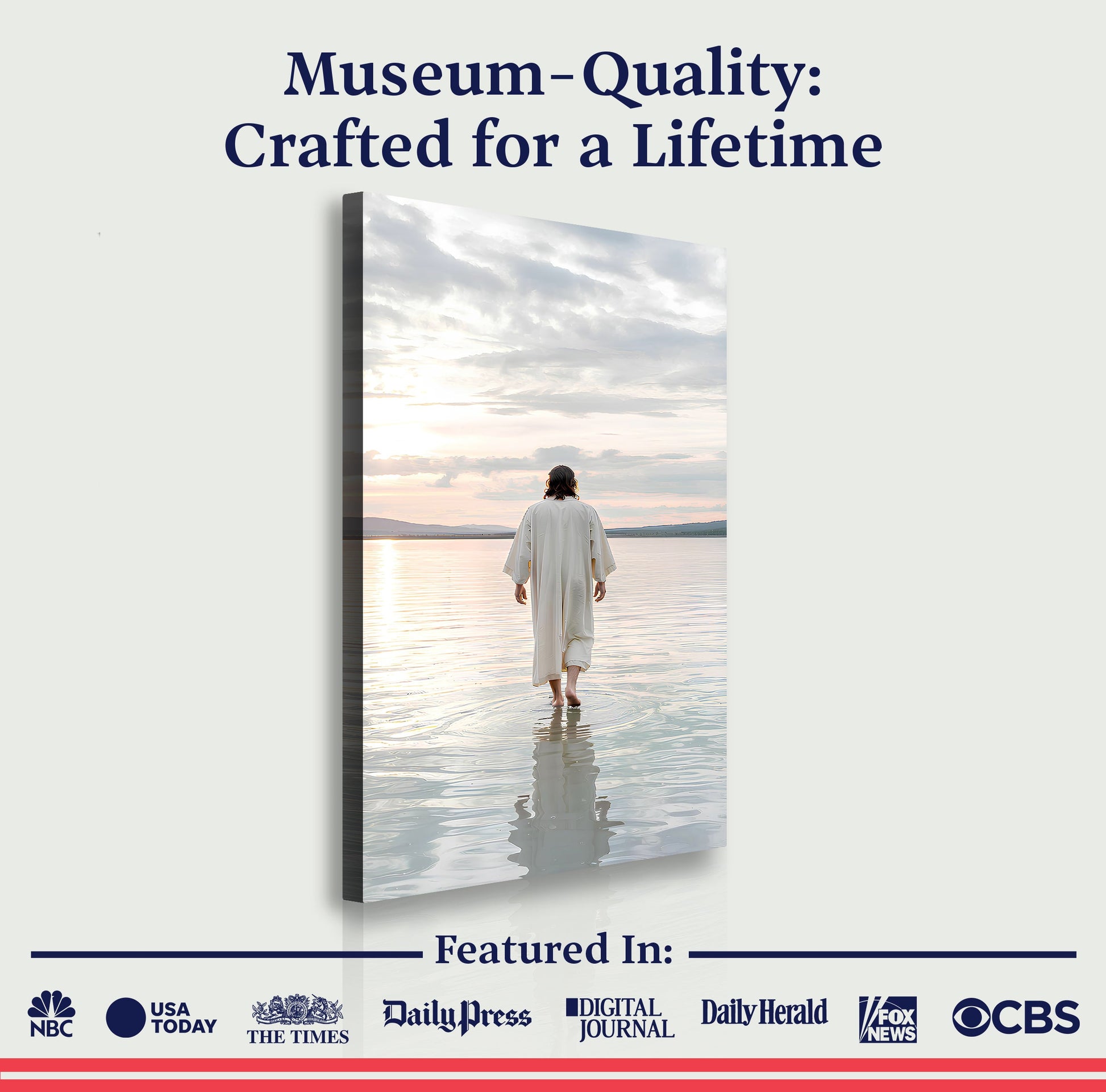 Reflections Faith Wall Art XV canvas Tailored Canvases, sunset over water; person in white robe on Tampa Home & Garden Store