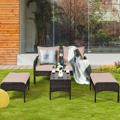 Juego de muebles de sofá de ratán para patio de 5 piezas